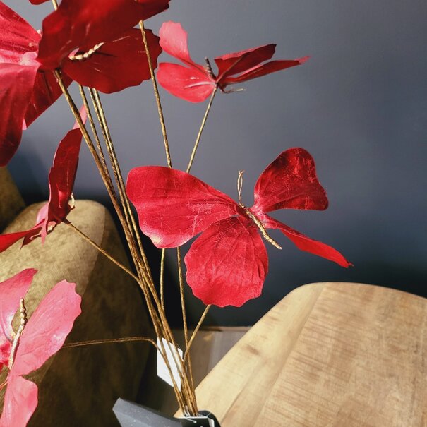 Countryfield Kunstdeco Vlinder Lush rood Set van 3 takken met 3 vlinders per tak