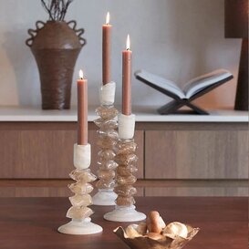 Kandelaar Ø11,5X29,5 cm ESTINA creme+bruin