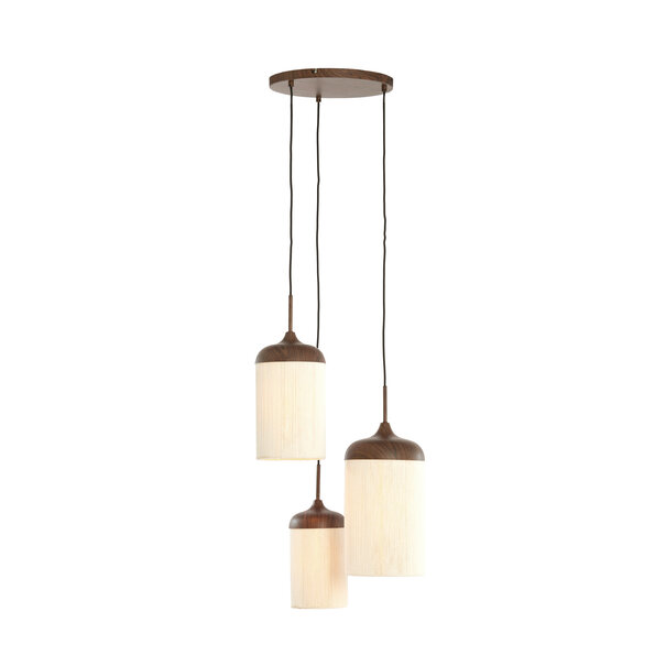 Light en Living Hanglamp 3L Ø35x32 cm DANIALO houtprint donkerbruin met  touw creme