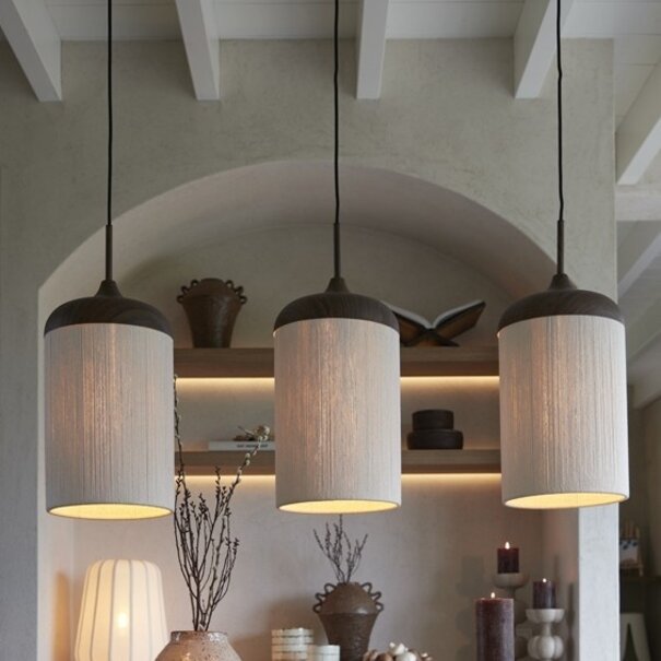 Light en Living Hanglamp 3L 90x22x32 cm DANIA hout print d bruin+touw crème