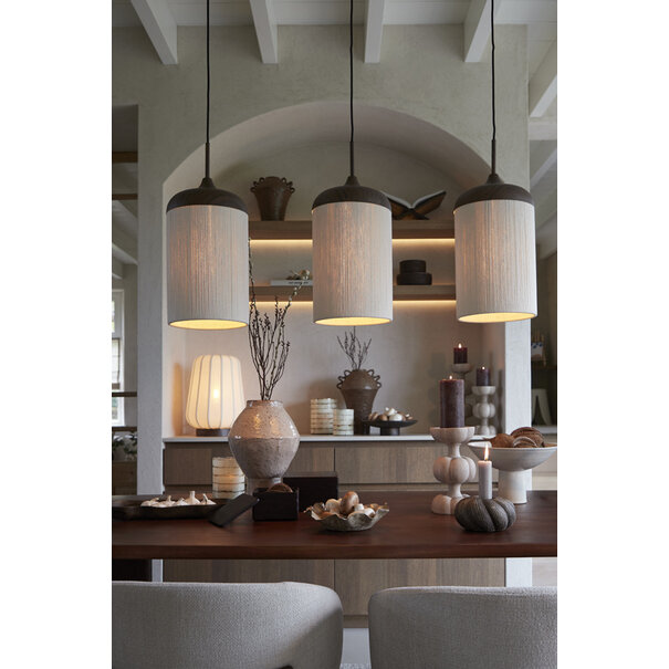 Light en Living Hanglamp 3L 90x22x32 cm DANIA hout print d bruin+touw crème