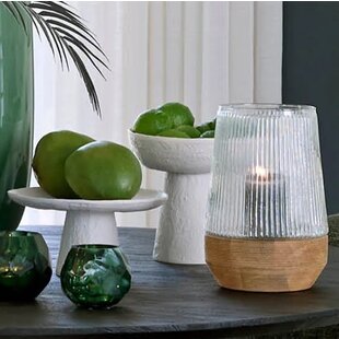 Windlicht Ø22x30 Cm MINAS glas Rib helder+hout naturel