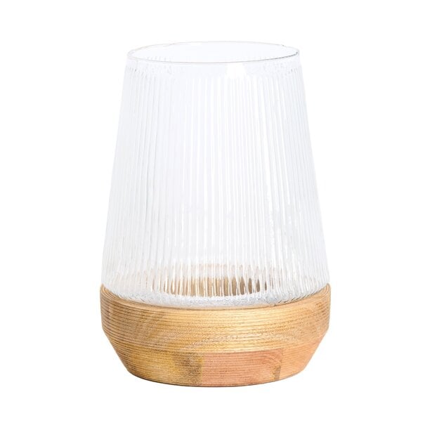 Light en Living Windlicht Ø22x30 Cm MINAS glas Rib helder+hout naturel