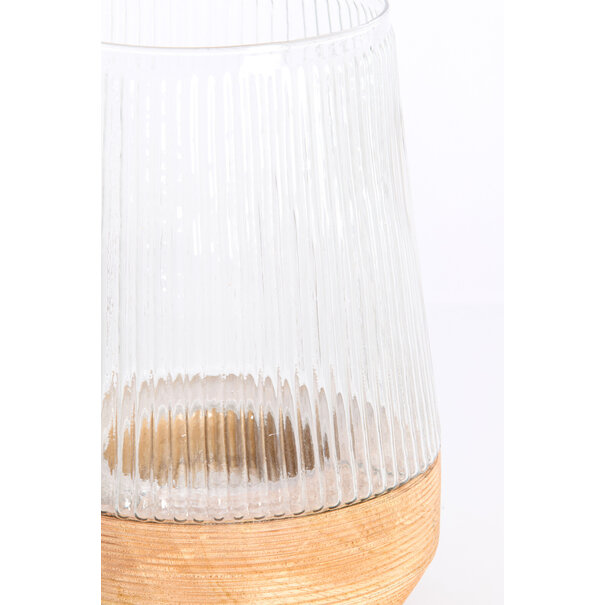 Light en Living Windlicht Ø22x30 Cm MINAS glas Rib helder+hout naturel