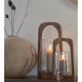 Windlicht Ø21,5x35 cm ANOSY glas  helder+hout naturel