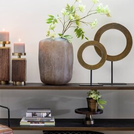 Ornament op voet Ø25x38 cm WAIWO ruw antiek brons-mat zwart