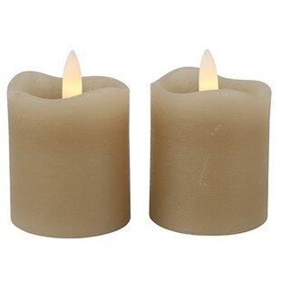 Stompkaars rustiek Ø 5 cm Led Lyon beige set van 2