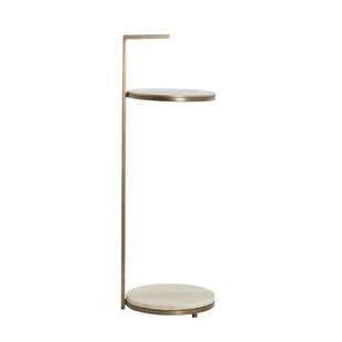 Bijzettafel Ø26x76 cm LEDA marmer zand-grijs+d bruin-brons