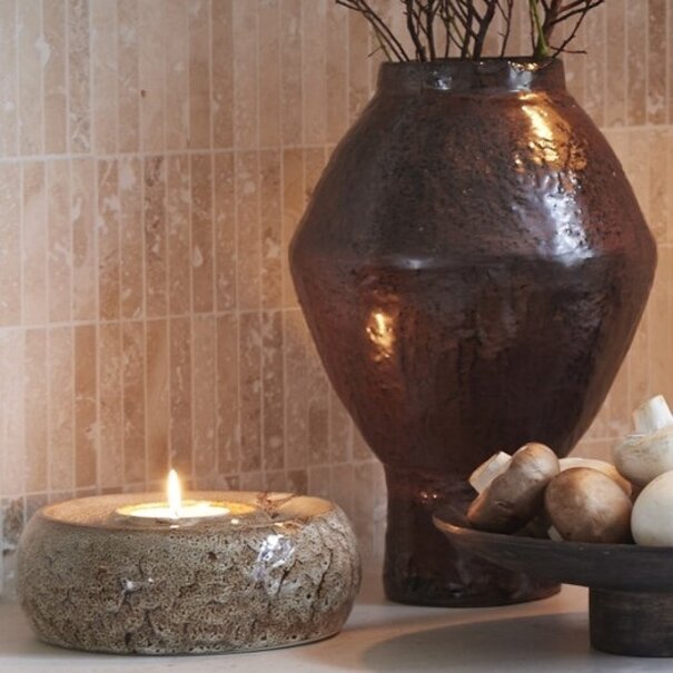 Light en Living Theelichthouder Ø20,5x7,5 cm OTHONI keramiek bruin