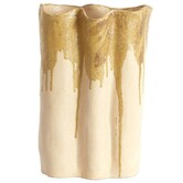 Vaas deco 26x14x40 cm FLOVILLA keramiek crème+olijf groen