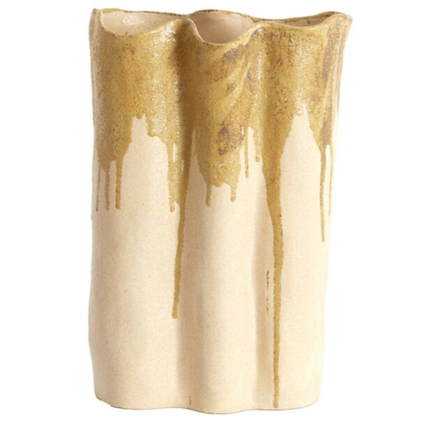 Light en Living Vaas deco 26x14x40 cm FLOVILLA keramiek crème+olijf groen