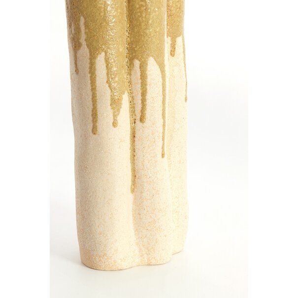 Light en Living Vaas deco 26x14x40 cm FLOVILLA keramiek crème+olijf groen