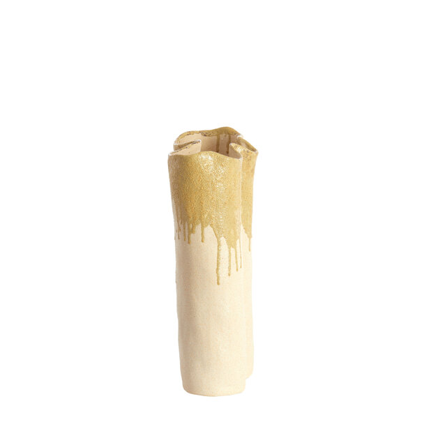 Light en Living Vaas deco 26x14x40 cm FLOVILLA keramiek crème+olijf groen