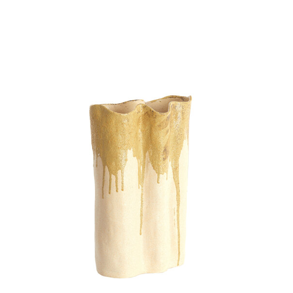 Light en Living Vaas deco 26x14x40 cm FLOVILLA keramiek crème+olijf groen