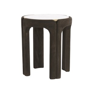 Bijzettafel Ø45x50 cm ALI hout grijs-d bruin+travertin zand