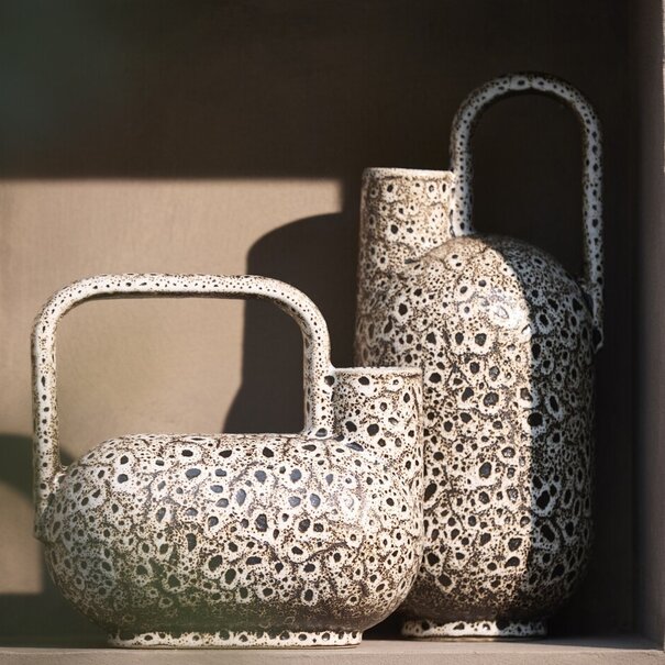 Light en Living Vaas deco 16,5x15,5x37 cm SERRES keramiek crème+zwart