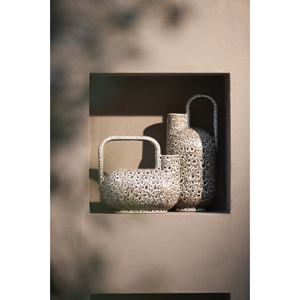 Light en Living Vaas deco 16,5x15,5x37 cm SERRES keramiek crème+zwart