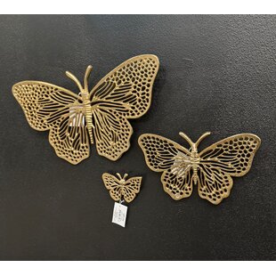 Ornament BUTTERFLY set van 3 glanzend goud