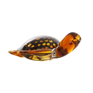Ornament 15,5x14,5x7 cm TURTLE glas amber+amber-zwart