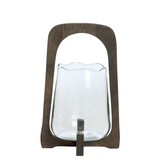 Windlicht Ø18x26,5 cm ANOSY glas helder+hout mat d bruin