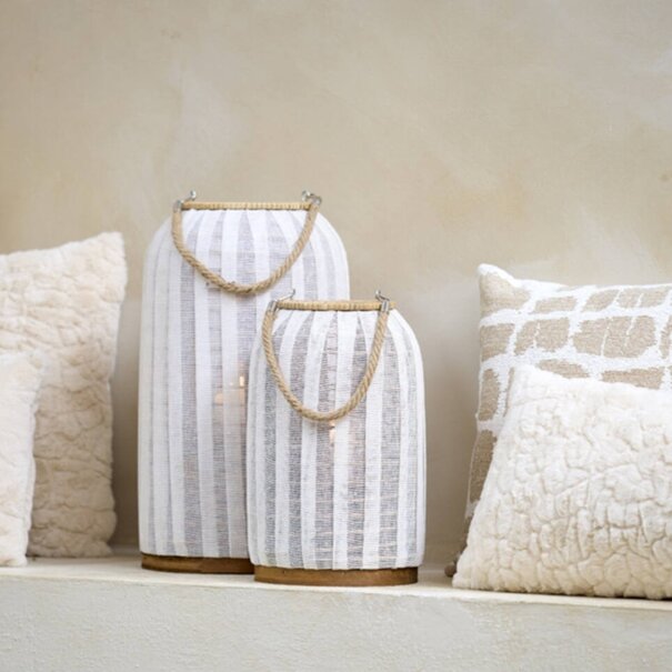 Light en Living Windlicht YLINA Ø26x47 cm – Linnen Naturel & Hout