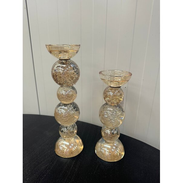 Light en Living Kaarsenhouder ITINGA Glas Bubbel Amber - Ø10x26,5 cm
