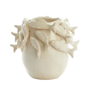 Vaas deco 29X28,5X27 cm FISH keramiek creme