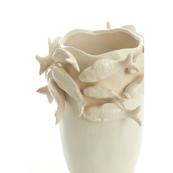 Light en Living Vaas deco 29X28,5X27 cm FISH keramiek creme