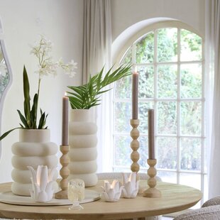 Vaas deco Ø23X32,5 cm TRIORA keramiek mat creme