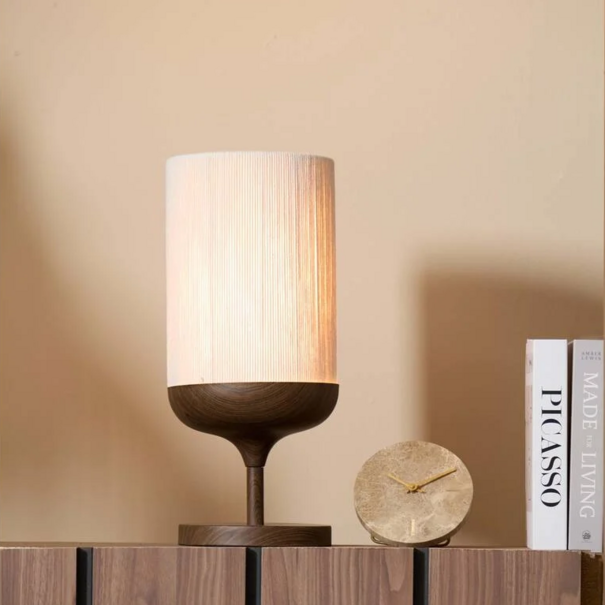 Light en Living Tafellamp Ø22,5x50 cm DANIA hout print d bruin+touw crème