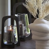 Windlicht Ø26x48 cm ANOSY glas helder+hout mat donkerbruin