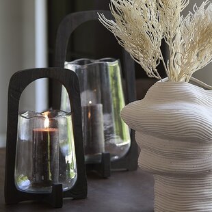 Windlicht Ø21,5x35 cm ANOSY glas helder+hout mat d bruin