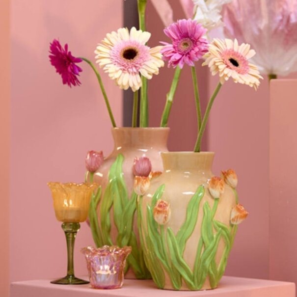 Light en Living Vaas deco Ø26x31 cm TULIP keramiek licht roze-groen