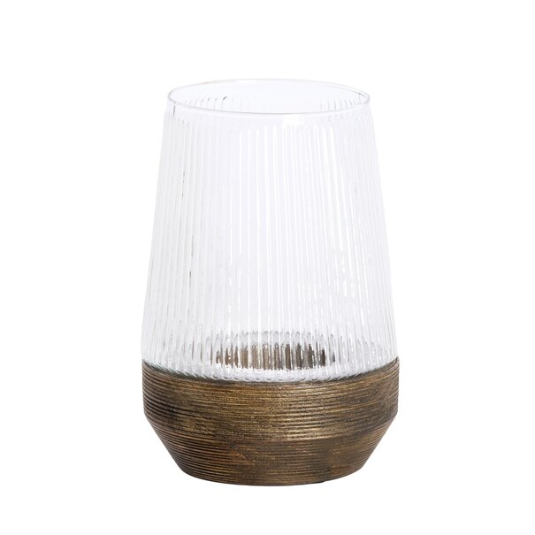 Light en Living Windlicht Ø18X26 Cm MINAS glas Rib helder+hout donkerbruin