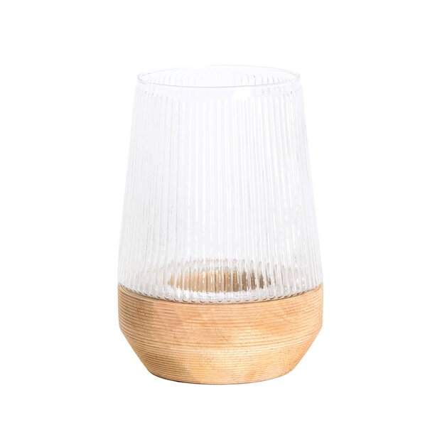 Light en Living Windlicht Ø18X26 Cm MINAS glas Rib helder+hout Natural