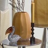 Ornament 13x7x16,5 cm PELICAN glas zwart-wit+bruin gestreept