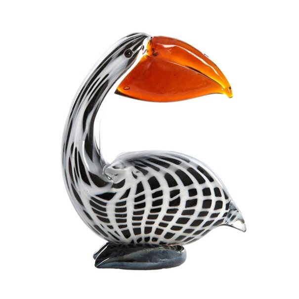 Light en Living Ornament 13x7x16,5 cm PELICAN glas zwart-wit+bruin gestreept