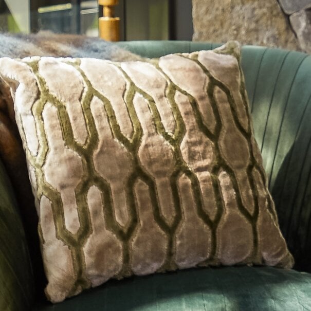 Light en Living Kussen 45x45 cm JEMBANA zand+olijf groen