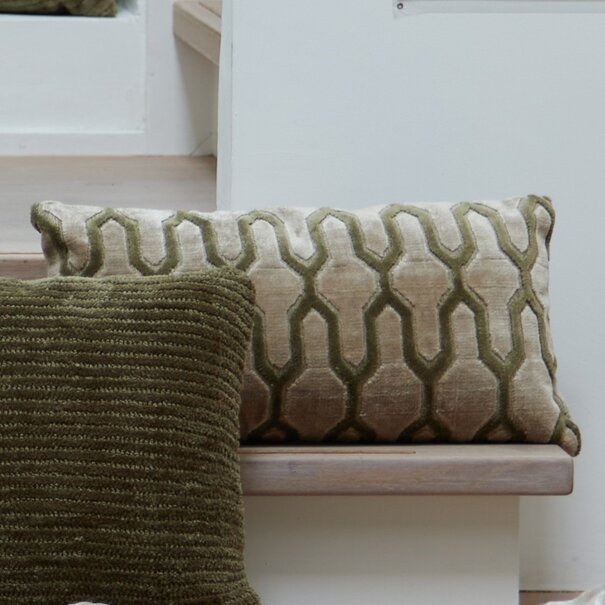 Light en Living Kussen 60x30 cm JEMBANA zand+olijf groen