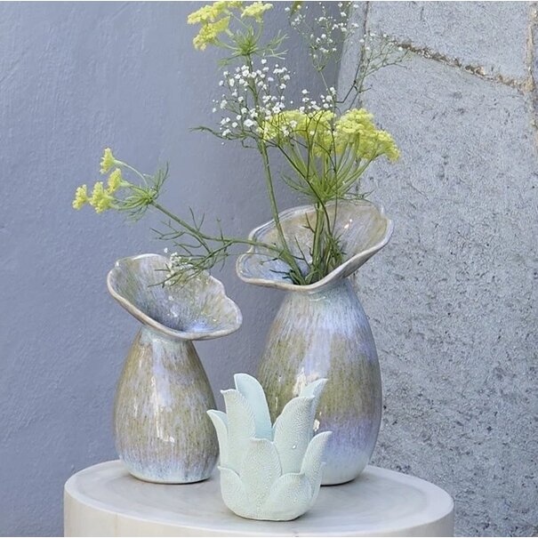 Light en Living Vaas deco Ø15,5x29 cm CULLA keramiek groen+lichtblauw