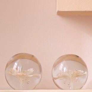 Ornament Ø8x8 cm FLOWER glas lichtroze+groen