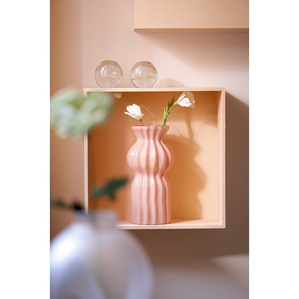 Light en Living Ornament Ø8x8 cm FLOWER glas lichtroze+groen