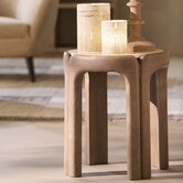 Bijzettafel Ø45x50 cm ALI hout grijs-d bruin+travertin zand