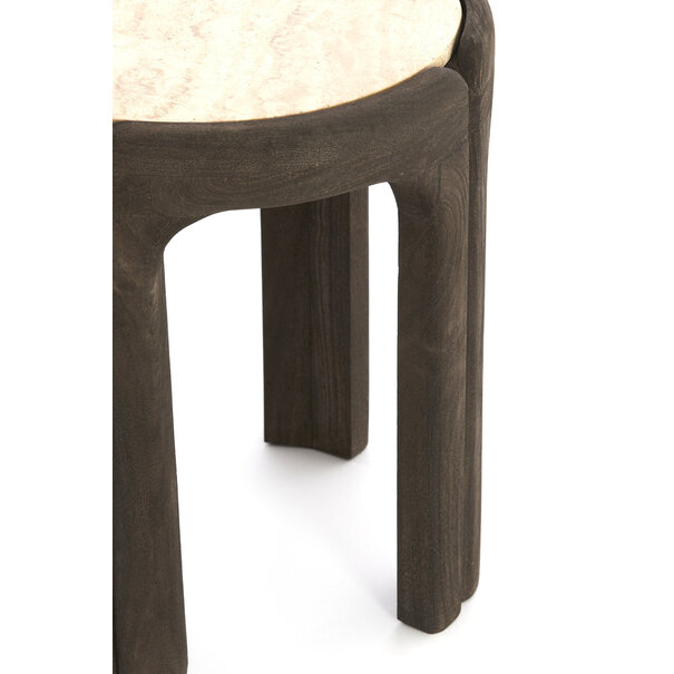 Light en Living Bijzettafel Ø45x50 cm ALI hout grijs-d bruin+travertin zand