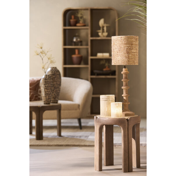 Light en Living Bijzettafel Ø45x50 cm ALI hout grijs-d bruin+travertin zand