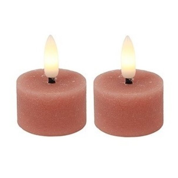 Countryfield Theelicht rustiek Ø4CM LED Lyon roze - set van 2