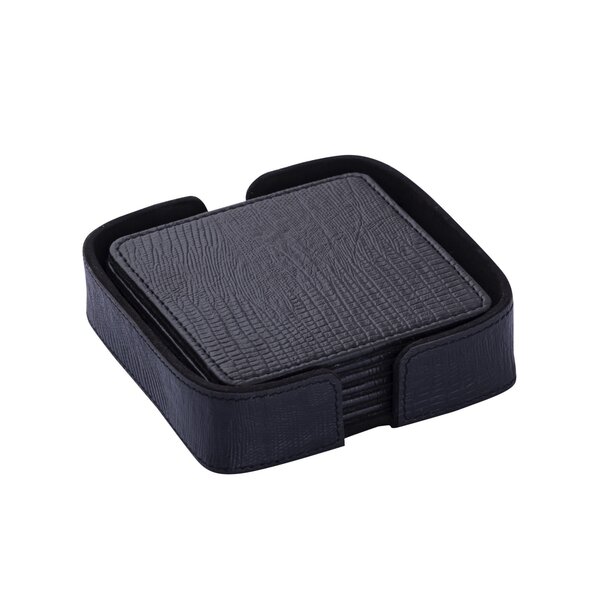 PTMD Onderzetters Rafal  Zwart vegan leer coaster vierkant