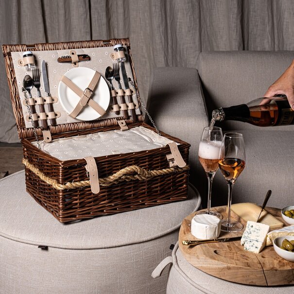 PTMD Kinzey Brown wilgen picknickmand voor 2 personen