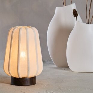 Tafellamp Ø20x29 cm BIBURY hout print donker bruin+wit