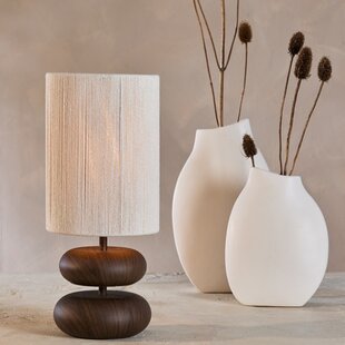 Tafellamp Ø22x50,5 cm DANIALO hout print donkerbruin+touw crème